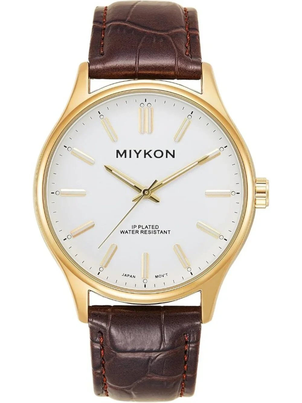 Men's Brown And White Analog Leather Strap Ultra-Thin Waterproof Classic Watch